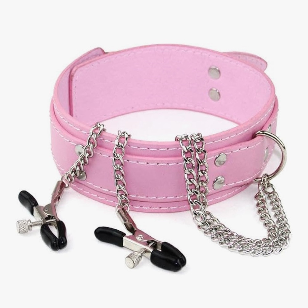 🪷 Pink Choker Collar with Adjustable Chained Clamps